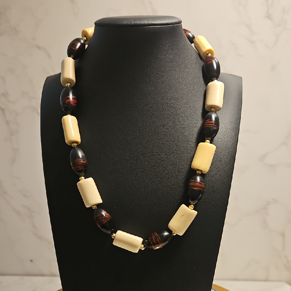 Vintage Bone And  Wood Bead Necklace